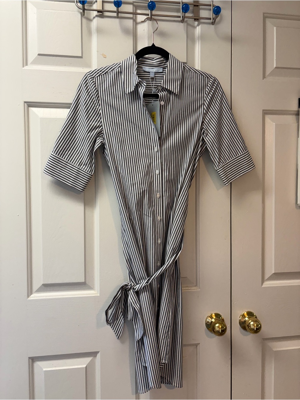 ANTONIO MELANI Black and White Vertical Stripe Dress Shirt